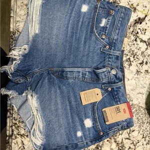 Levi's Blue Distressed Jean Shorts